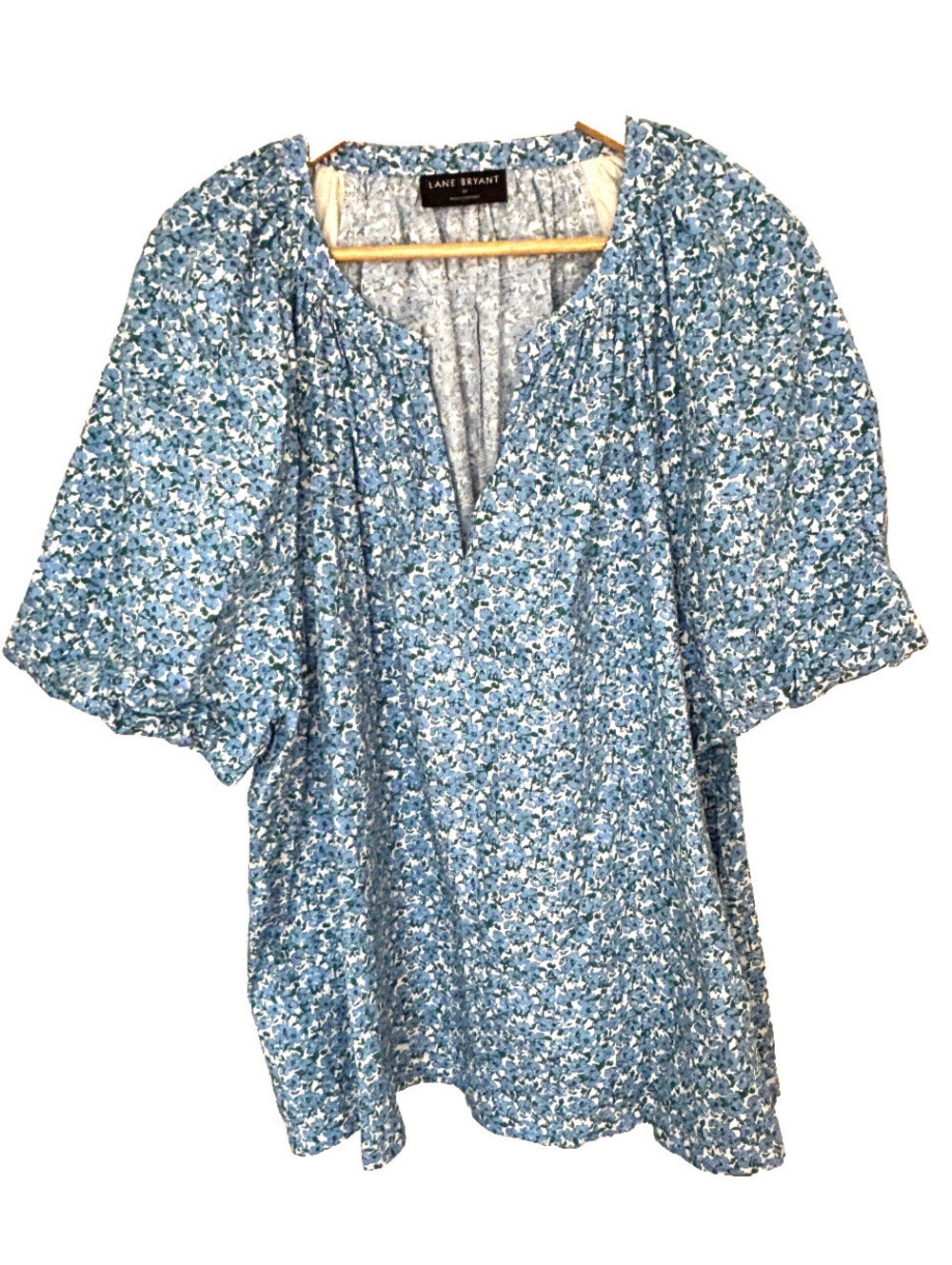 Lane Bryant Classic Short Puff Sleeve V-neck Top Size 26 Floral